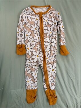 6 month old little girl Floral One-Piece Pajamas in Mustard Trim